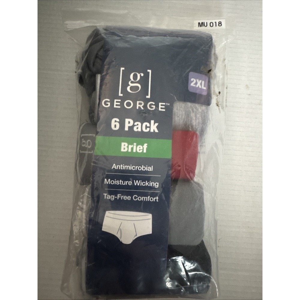 New George 6 Pack Men Sz 2XL Briefs Odor Control Moisture Wicking Tag-Free